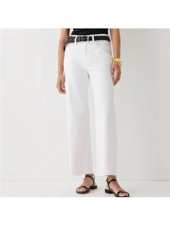 J.Crew Denim - J.Crew Womens White Wide-Leg Crop Jeans Raw Hem 26 Tall Boho Neutral Preppy